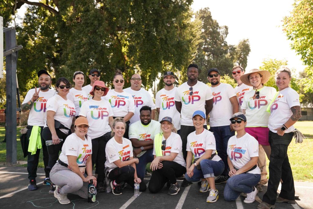 Team UP, Comcast's employee volunteers at a homesite during Rock the Block an event organized by Habitat for Humanity in West Sacramento on Friday, Oct. 11, 2024 in Sacramento, Calif.