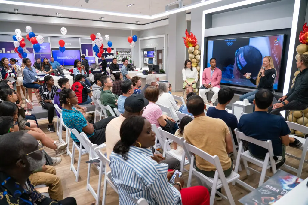 Fans enjoy Olympics Watch Party with 7X Olympic Medalist Dana Vollmer at Dublin Xfinity Store - Comcast California