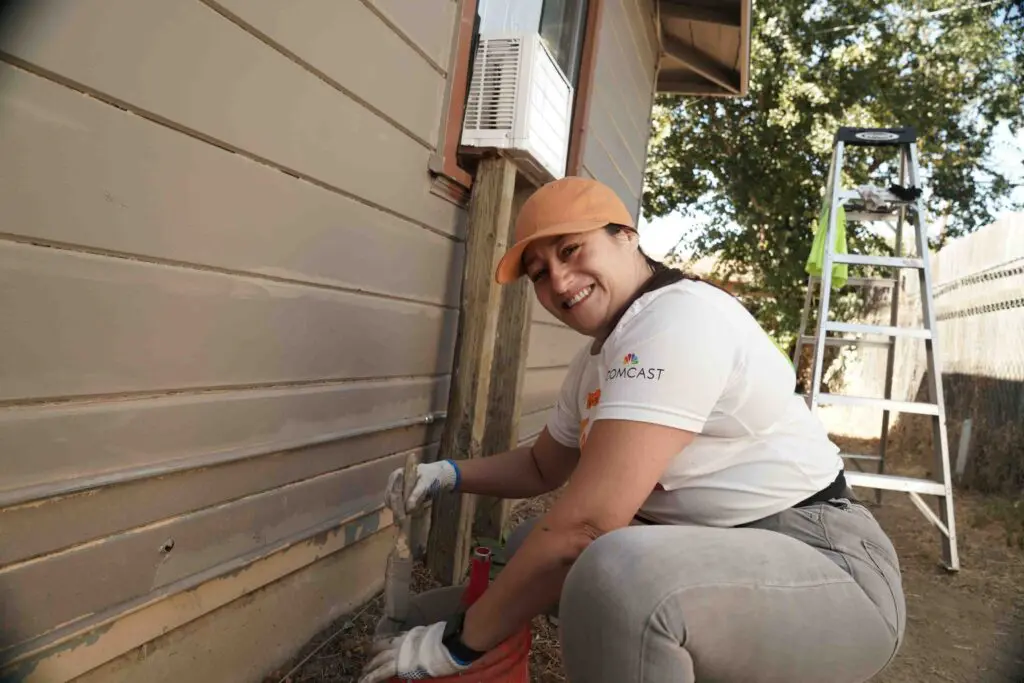 Team UP, Comcast's employee volunteers at a homesite during Rock the Block an event organized by Habitat for Humanity in West Sacramento on Friday, Oct. 11, 2024 in Sacramento, Calif.