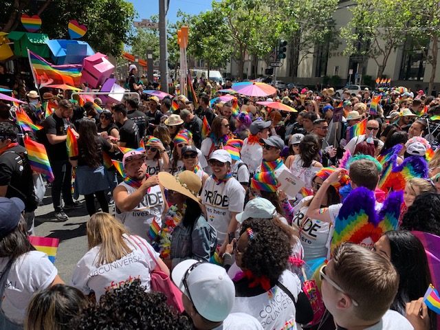 Pride parade crowd