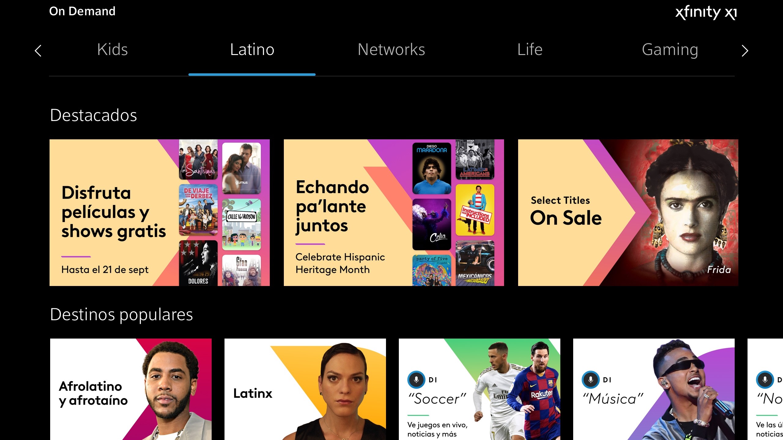 The Hispanic Heritage month hub on Xfinity X1