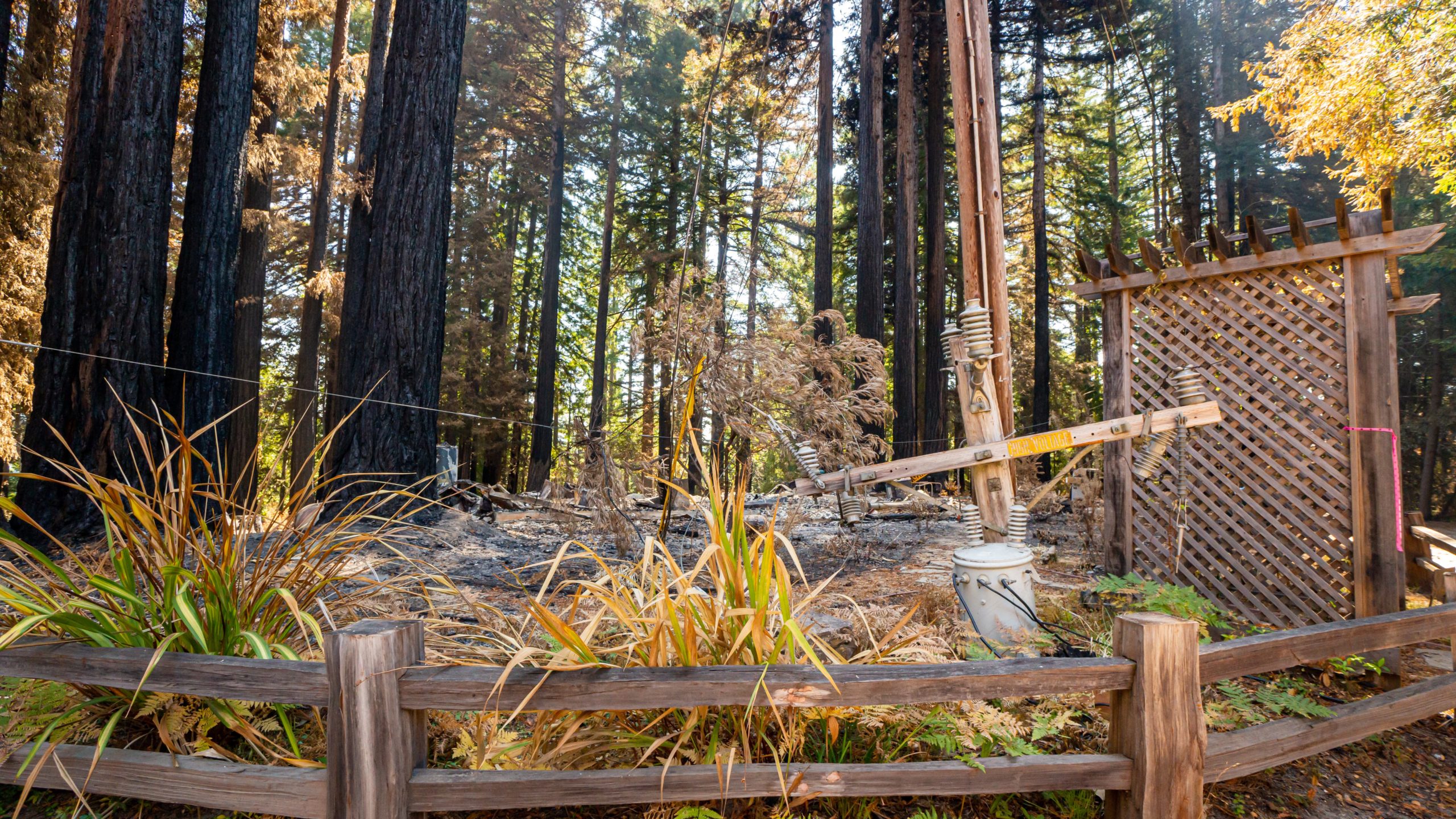 A downed power line on debris