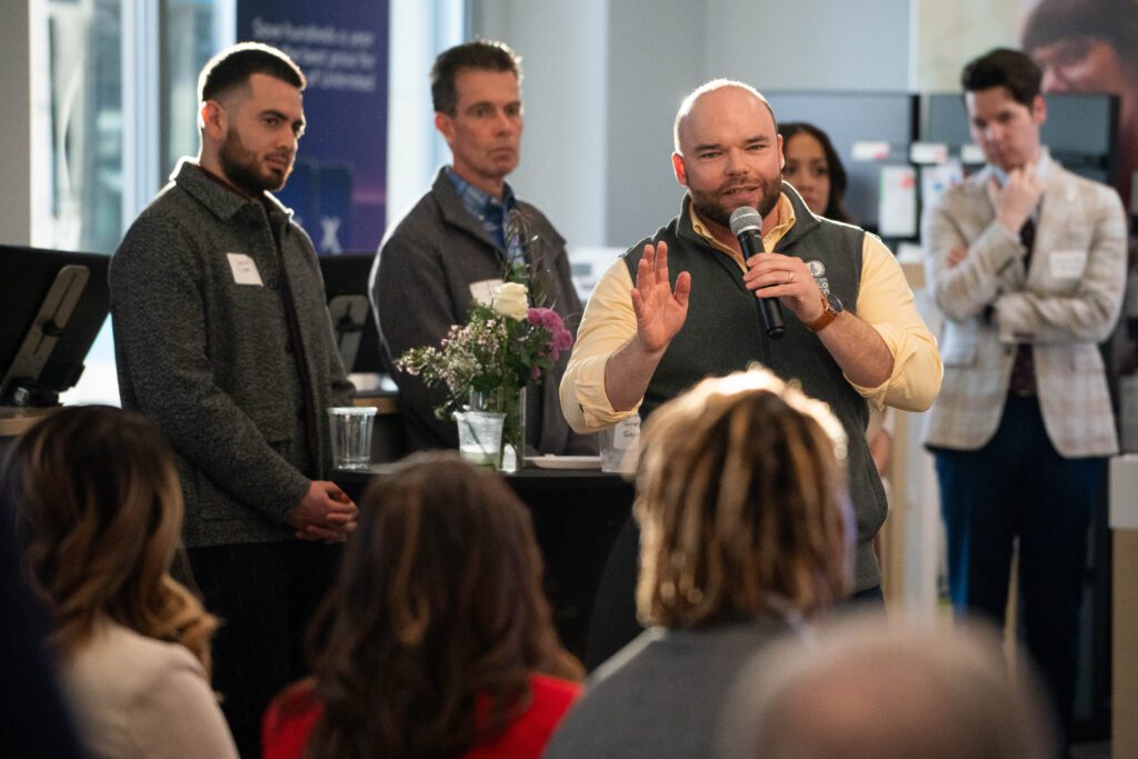 Mayor Greer Stone speaks at the Palo Alto Chamber of Commerce Mixer hosted by Comcast at local Xfinity store