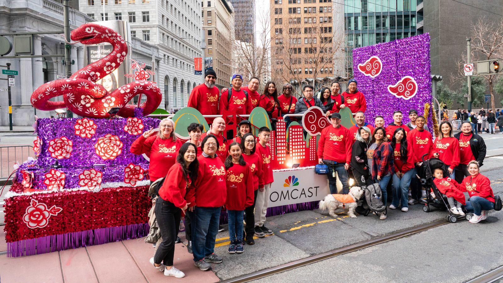 Comcast California team on a float at the Chinese New Year Parade in San Francisco